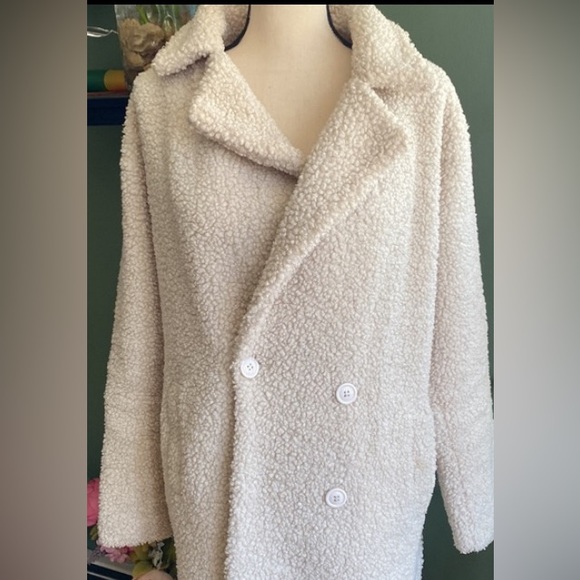 Womens Sz XL Misguided Sherpa double breasted long jacket coat - Picture 2 of 8